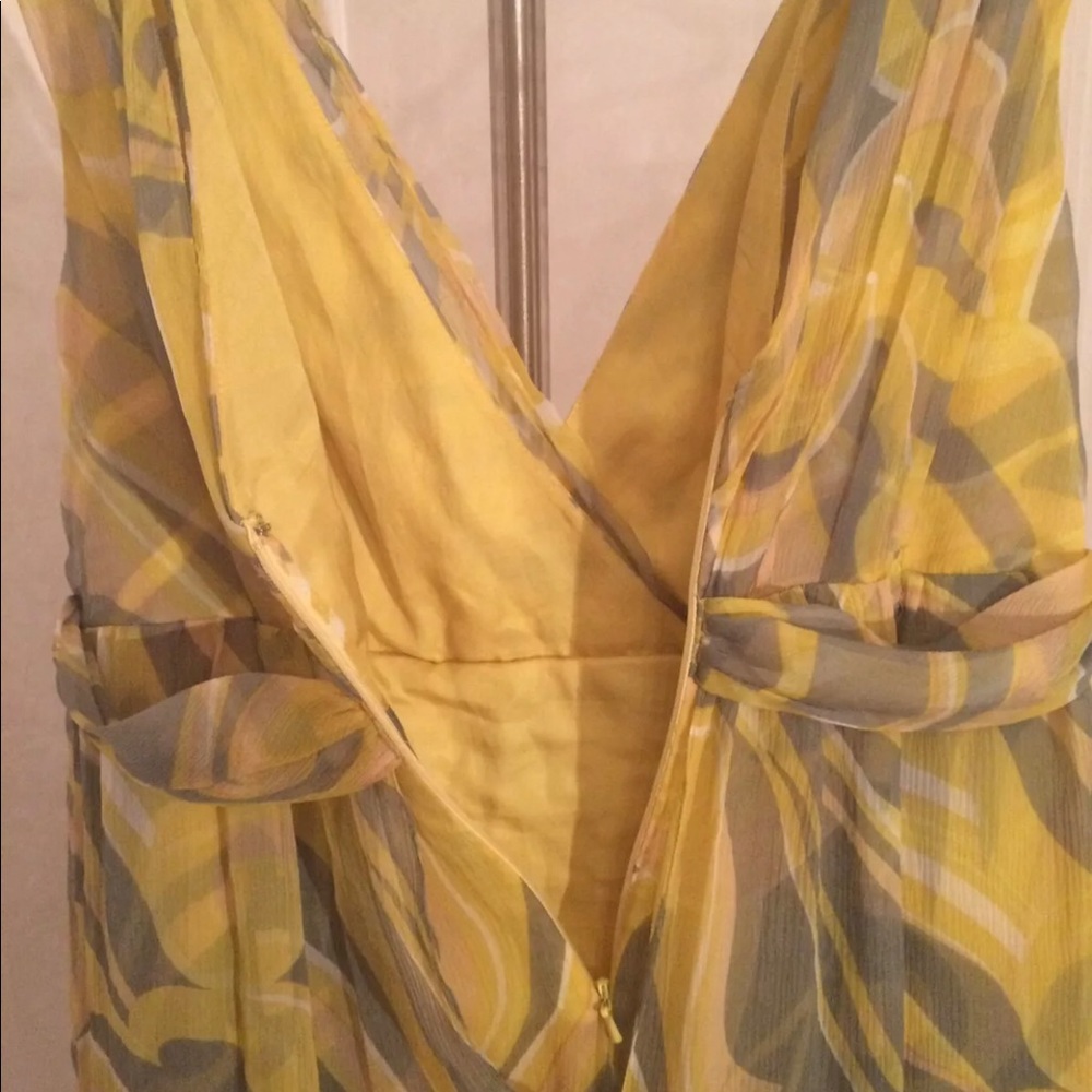 SOLD Postage Stamp Sleeveless Yellow Silk Dress - Picture 7 of 8